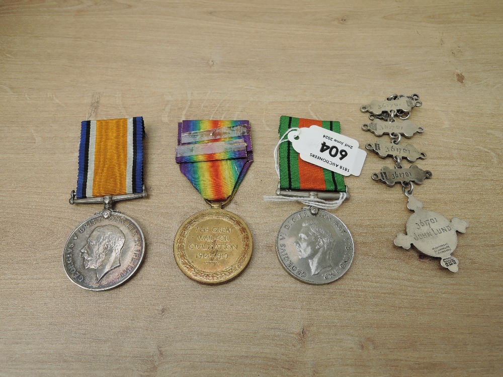 A WWI Medal Pair, War & Victory to 204802 PTE.J.LUND.L.POOL.R along with a WWII Defence Medal and - Image 2 of 4
