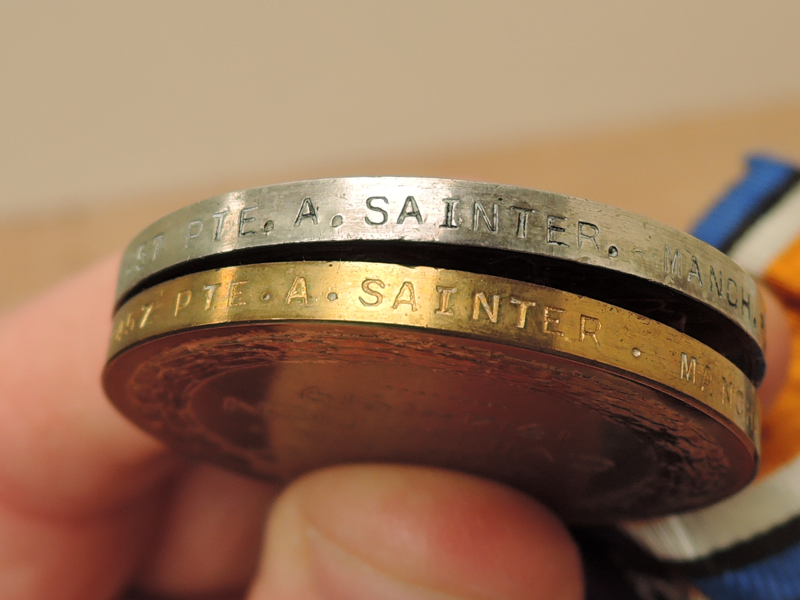 A WWI Medal Trio, 1914-15 Star, War Medal & Victory Medal to 18457 PTE.A.SAINTER.MANCH.R, all with - Image 4 of 4