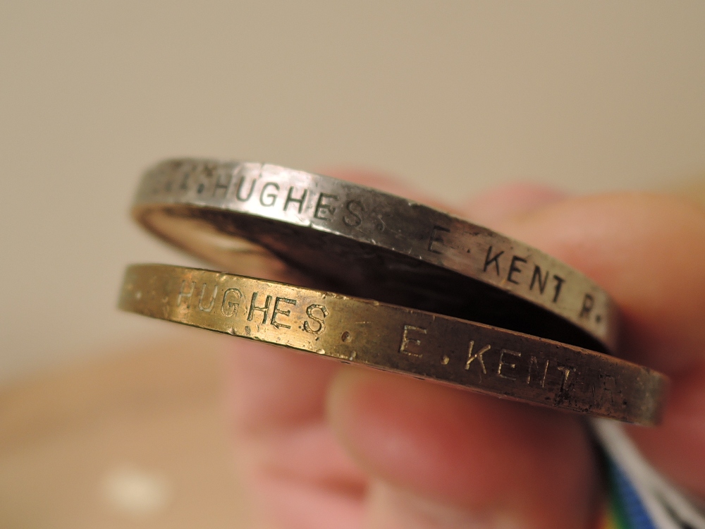 A WWI Medal Trio, 1914-15 Star, War Medal & Victory Medal to G-336.PTE.HUGHES.E.KENT.R, all with - Image 4 of 4