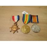 A WWI Medal Trio, 1914-15 Star to 2526 L.CPL.H.STOKES.R.LANC,R War Medal name erased & Victory Medal