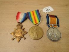 A WWI Medal Trio, 1914-15 Star, War Medal & Victory Medal to G-336.PTE.HUGHES.E.KENT.R, all with