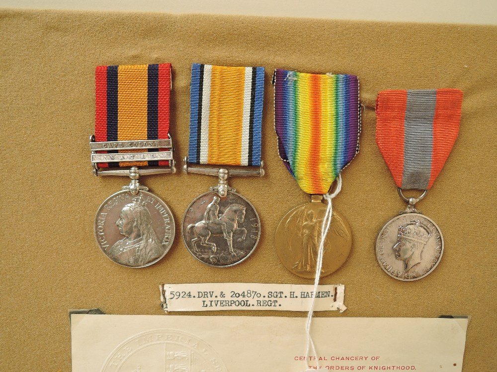 Four Medals, Queens South Africa Medal to DVR.H.HARMEN.LIVERPOOL.REGT with two clasps, Cape Colony - Image 2 of 6