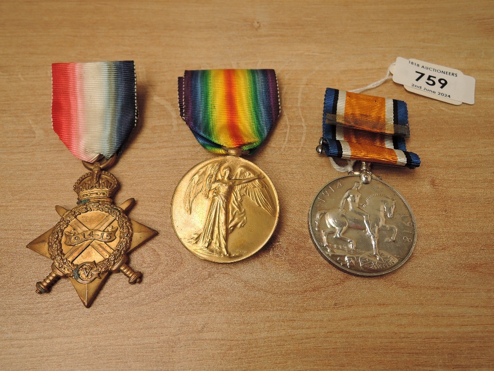 A Trio of WWI Medals to 4046.PTE.J.KENT.GORD.HIGHRS., 1914-15 Star, War Medal 1914-20 and Victory