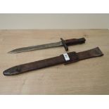 A Canadian Ross Rifle Bayonet 1912 pattern, unmodified with leather scabbard, made by Ross Rifle