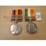 A pair of Queen and King South Africa Medals, Queens Medal with three clasps, Relief of Kimberley,