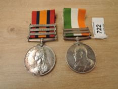 A pair of Queen and King South Africa Medals, Queens Medal with three clasps, Relief of Kimberley,