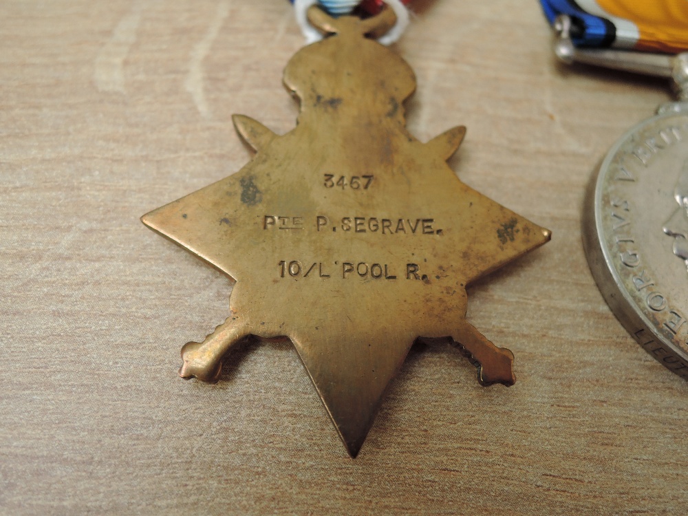 A Five WWI Medal Group, 1914 Star to 3457 PTE.P.SEGRAVE 10/LPOOL.R, War & Victory Medals to LIEUT - Image 3 of 5