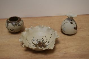 Three pieces of local Kestrel workshops, Kendal, (Keith Hartley) studio pottery,