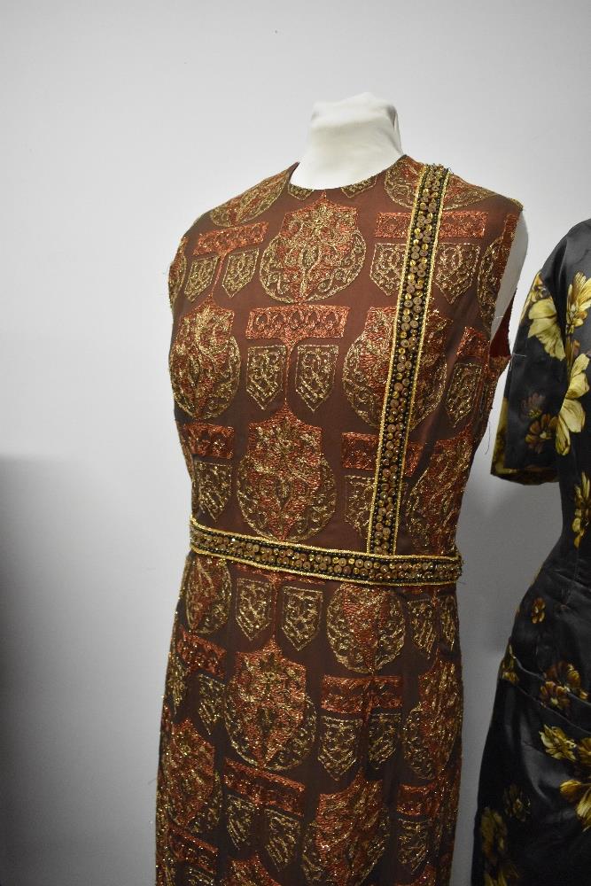 Two 1960s vintage dresses and one 1950s dress, one a maxi dress with sequins and metallic thread - Image 5 of 10