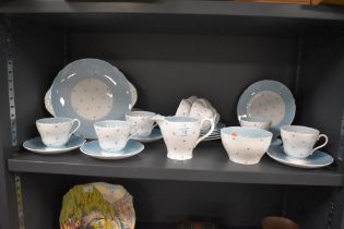 A collection of Shelley 'Pole Star' fine bone china, having white and blue ground with delicate star