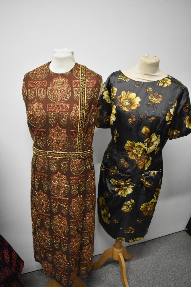Two 1960s vintage dresses and one 1950s dress, one a maxi dress with sequins and metallic thread - Image 6 of 10