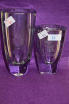 Two solid 20th Century Scandinavian glass vases, one having etched deer design and chip to the