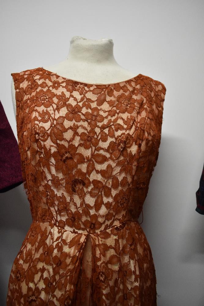 Three vintage 1950s to 1960s dresses, including plaid cotton in a larger size, with belt. - Image 6 of 8