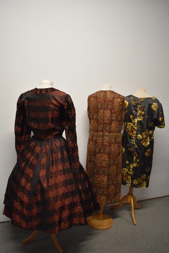 Two 1960s vintage dresses and one 1950s dress, one a maxi dress with sequins and metallic thread - Image 8 of 10
