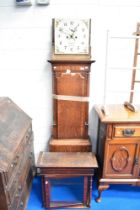A 19th century oak and mahogany cased long case clock, having 8 day movement with painted dial,