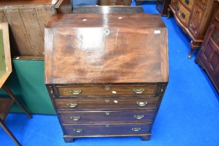 A traditional stained frame bureau having Georgian style brass handles, width approx 77cm