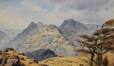 *Local Interest - Geoffrey H. Pooley (1908-2006, British), watercolour, The Langdale Pikes, Lake