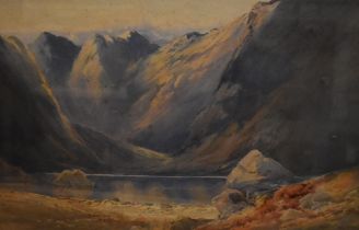 Thomas Walmsley Price (1855-1933, British), watercolour, A dramatic Scottish or Welsh mountain