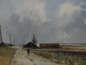 Anthony Lay (Contemporary, British), acrylic, 'The Fen Drove', an East Anglian landscape, signed and