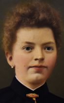 19th Century School, oil painting, A three quarter length portrait of a young lady in black