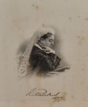 After Francis Holl (1815-1884, British), print, A portrait of Queen Victoria with signature