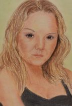 20th Century, pencil sketch, Janine Butcher from Eastenders, framed, mounted, and under glass, measu