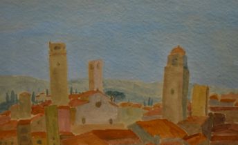 20th Century Continental School, watercolour, 'San Gimignano', A Tuscan landscape, signed and