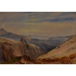19th/20th Century, watercolour, A mountainous landscape with sea and islands in the distance,