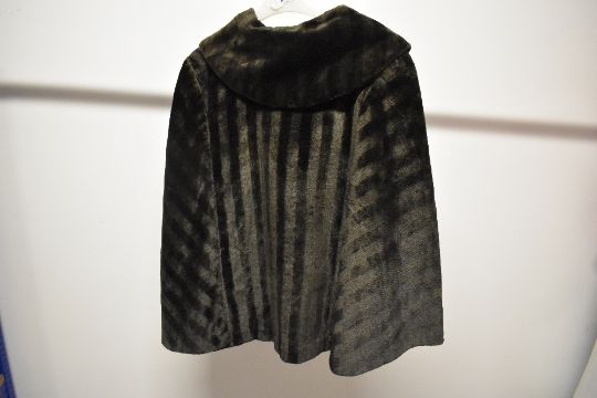 A 1930s black cape, having large collar and large self covered buttons. - Image 4 of 5