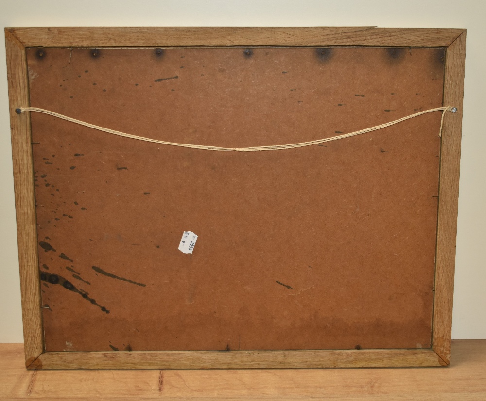 A mid-20th Century textile design, featuring a geometric arrangement of circles and patterns in - Image 3 of 3