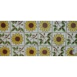 19th Century School, an attractive Arts and Crafts 18 square Sunflower tile, displayed within a