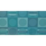 A mid-20th Century textile design, featuring a geometric arrangement of circles and patterns in