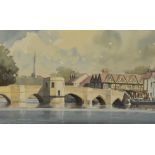 Eric Holmes (20th Century, British), watercolour, St Ives and its bridge, Cambridgeshire, signed