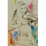 20th Century School, mixed media, A musician with violin, signed and dated '97 to the lower right,