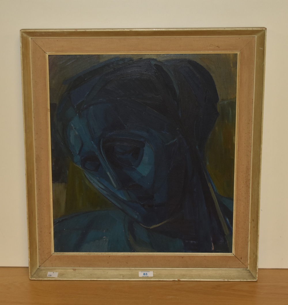 20th Century School, oil on canvas, A mid-20th Century head portrait of semi-abstract appearance, - Image 2 of 3