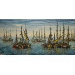 20th Century Continental School, oil on canvas, Moored fishing boats, signed 'Rodrig' to the lower