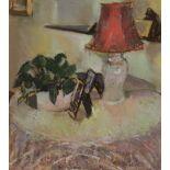 B.Inston (20th Century), pastel, A still life arrangement depicting a vase of flowers, lamp, and