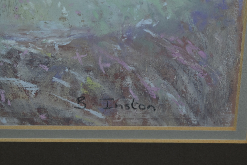 B.Inston (20th Century), pastel, A still life arrangement depicting a vase of flowers, lamp, and - Image 3 of 4