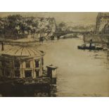 Eugene Bejot (1867-1931, French), etchings, Two illustrations of Bains Vigier & Dourarnenes Vu De