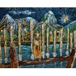 Carol Gaston (Contemporary, British, Morecambe Artist Colony), glass painting, 'Monks Bridges', a