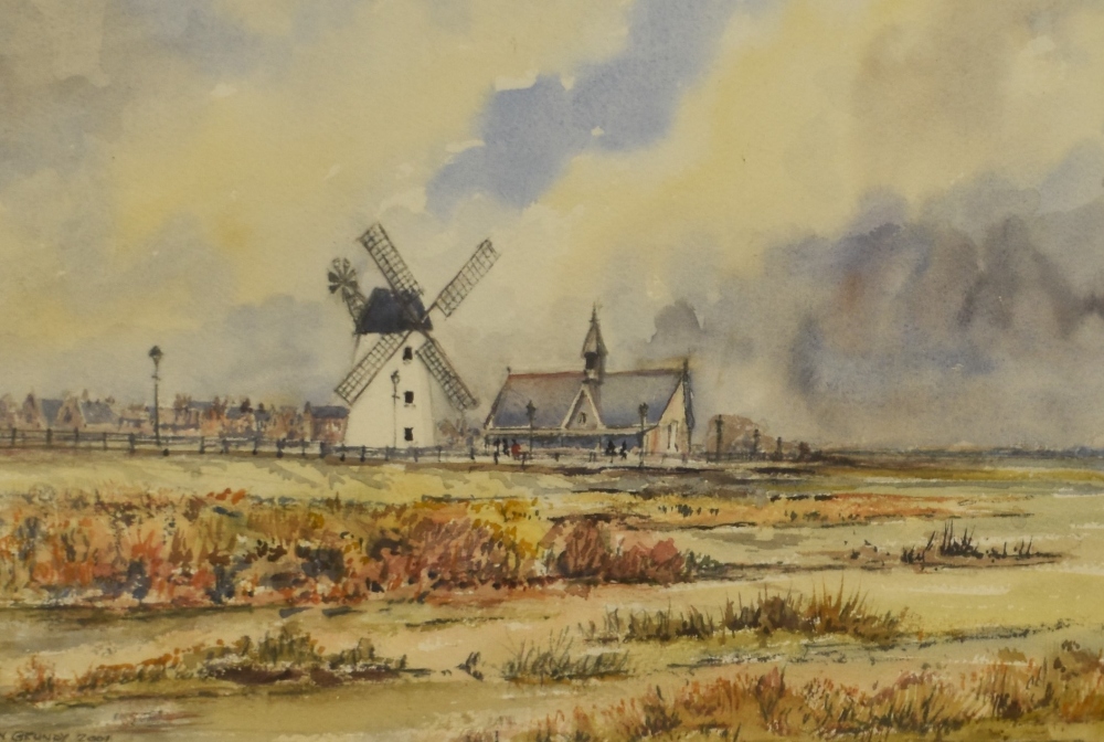Dennis N. Grundy (20th Century, British), watercolour, Two illustrations - 'Lytham Windmill' and a