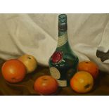 Geoffrey H. Pooley (1908-2006, British), oil on board, 'Bottle with Attendants' (1985), a still life