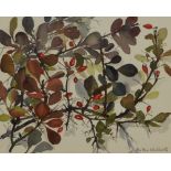 Mollie Whitworth (20th Century), watercolour, Two botanical studies - Fruiting branches and Pansies,