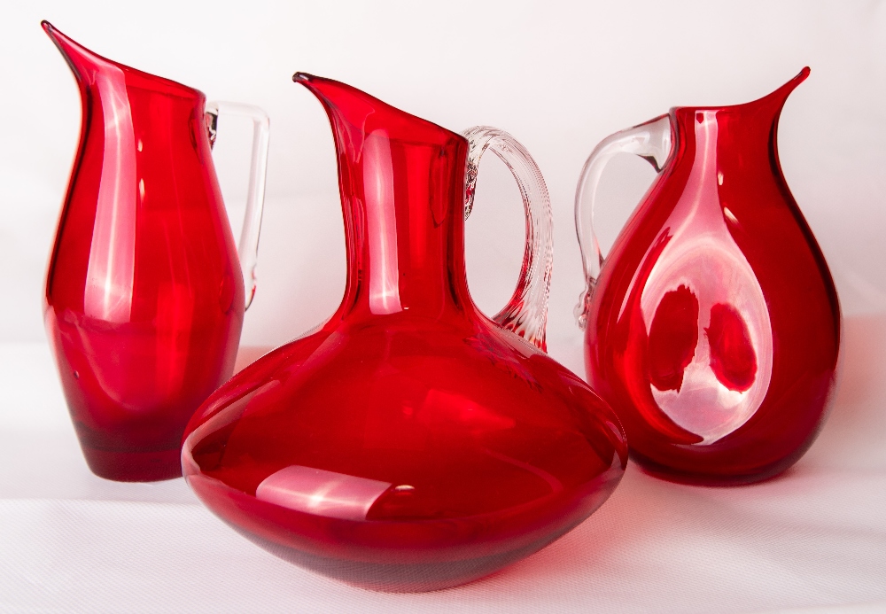 A group of three Whitefriars glass ruby red 'Sparrow Beak' jugs, comprising catalogue numbers - Image 2 of 3
