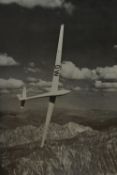 20th Century, three black and white photographic prints of gliders in flight, all framed and under