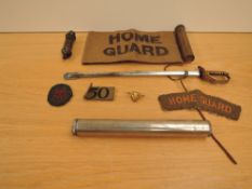 A collection of Militaria comprising, Home Guard cloth Arm Band and cloth Patch, No 50 cloth