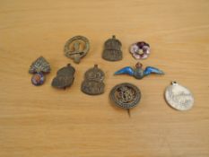 A RAF Silver and Enamel Sweetheart Brooch along with three Silver ARP Badges, For King and Country