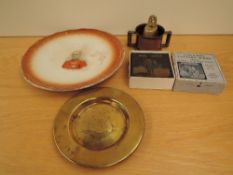 Three items of Trench Art, metal plate decorated with Leeds Pals, Shell made into a Two Handeled Cup