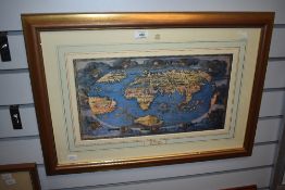 After Francesco Rosselli (1447-1510, Italian), coloured print, 'The World, 1508', framed, mounted