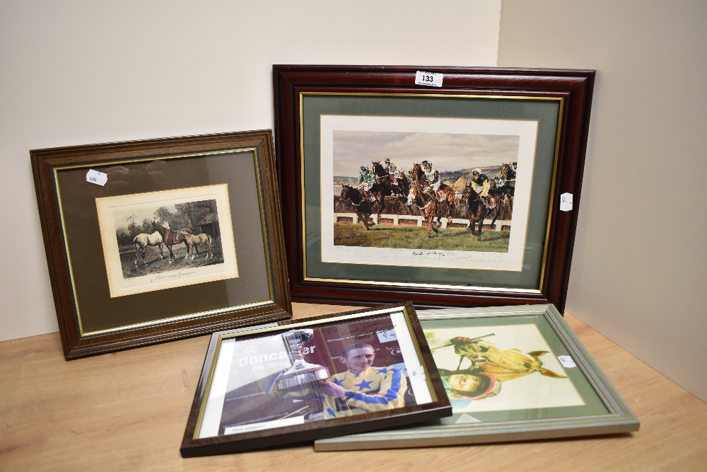 A selection of horse racing prints and photographs, to include a signed Kieren Fallon photographic